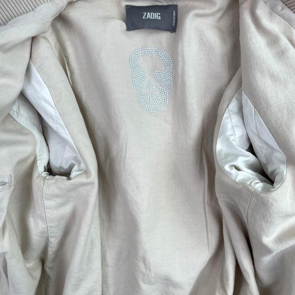 ZADIG & VOLTAIRE Lola Linen Double Zipper Skull Bomber Jacket Women's Medium - Picture 8 of 15